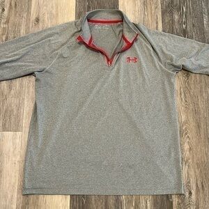 Under Armour Heat Gear Gray and Red Quarter Zip Pull Over Large Loose